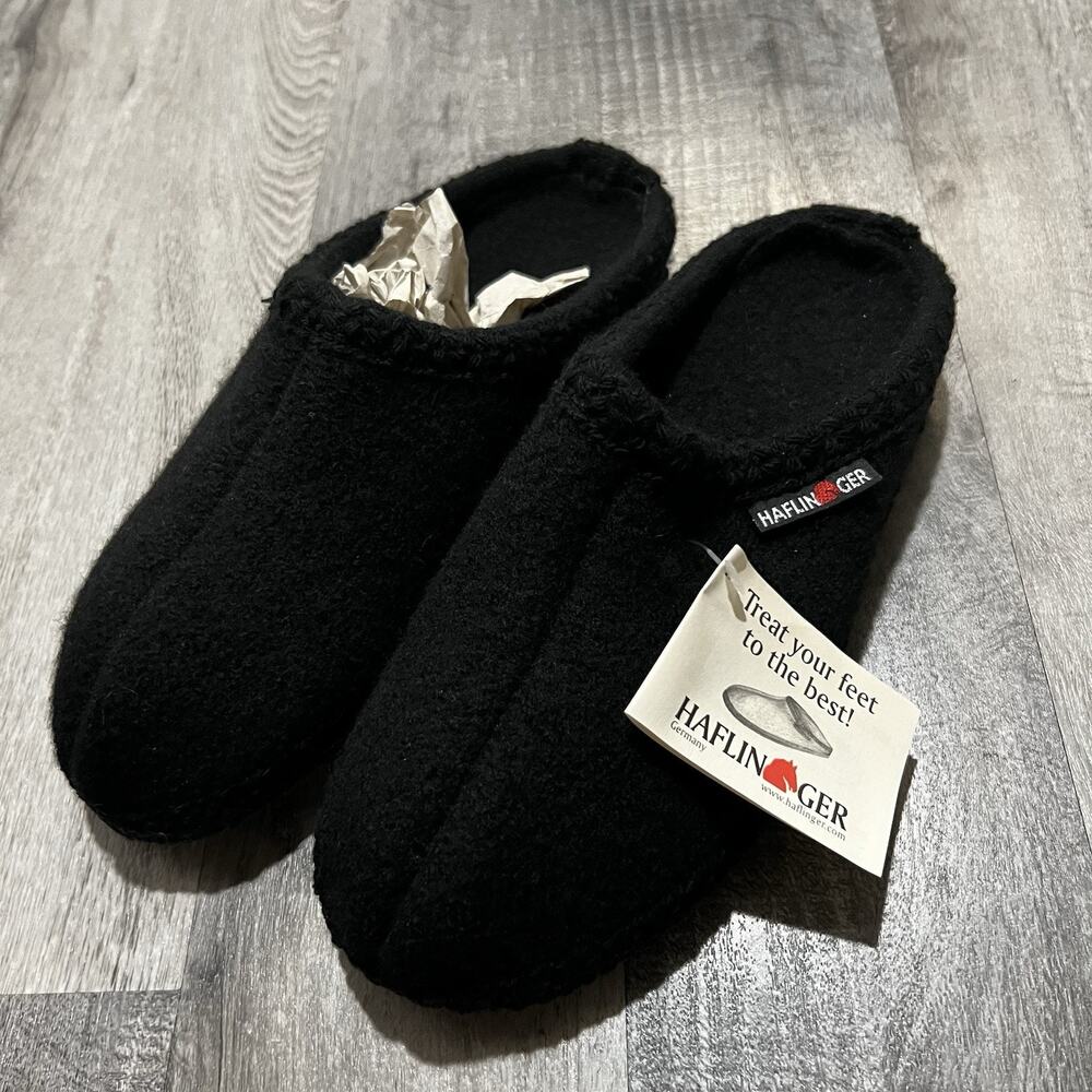 NEW Haflinger Womens GRIZZLY AS8 Black Pure New Wool Slippers Clogs Sz 36/5